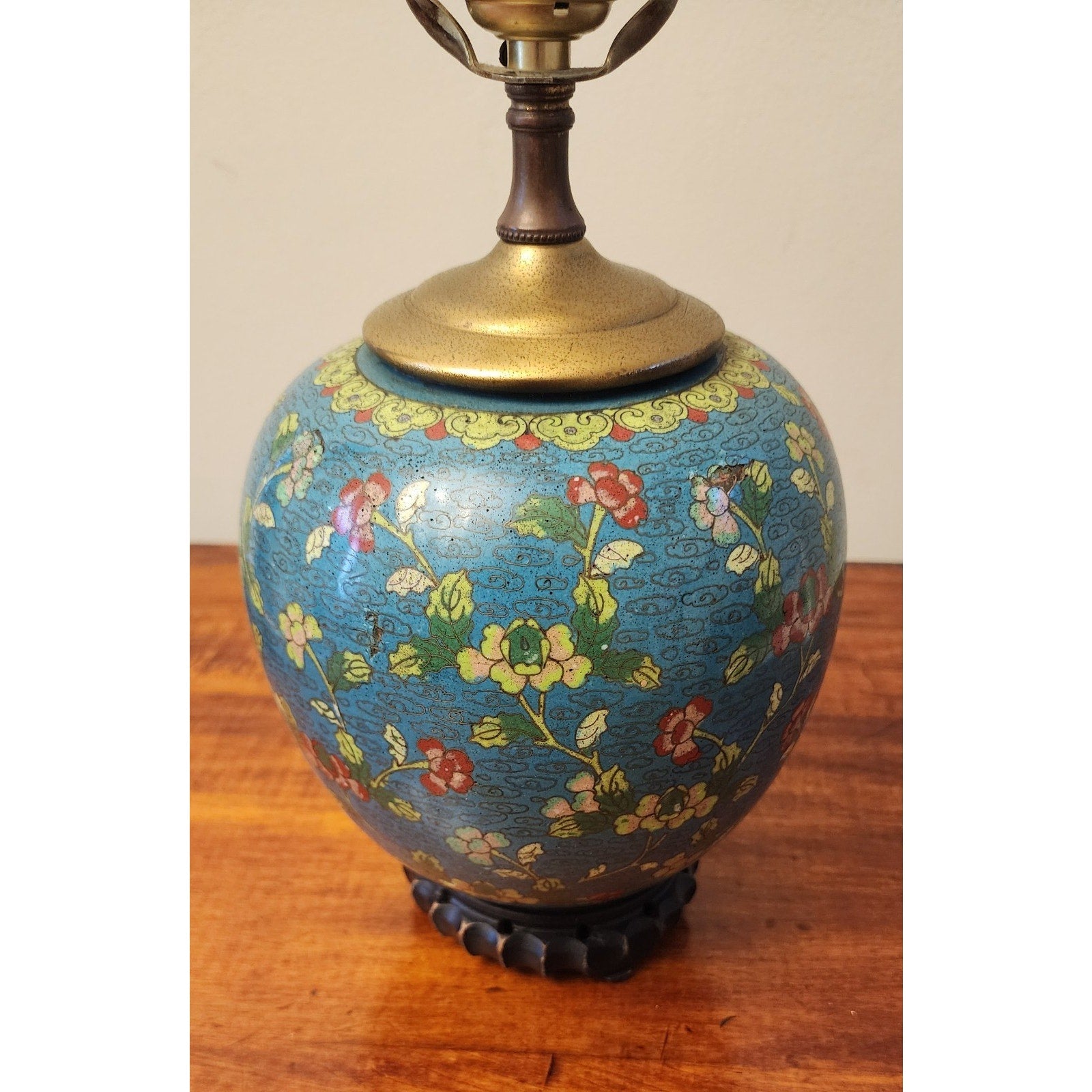Vintage Blue Decorative Table Lamp with Flowers