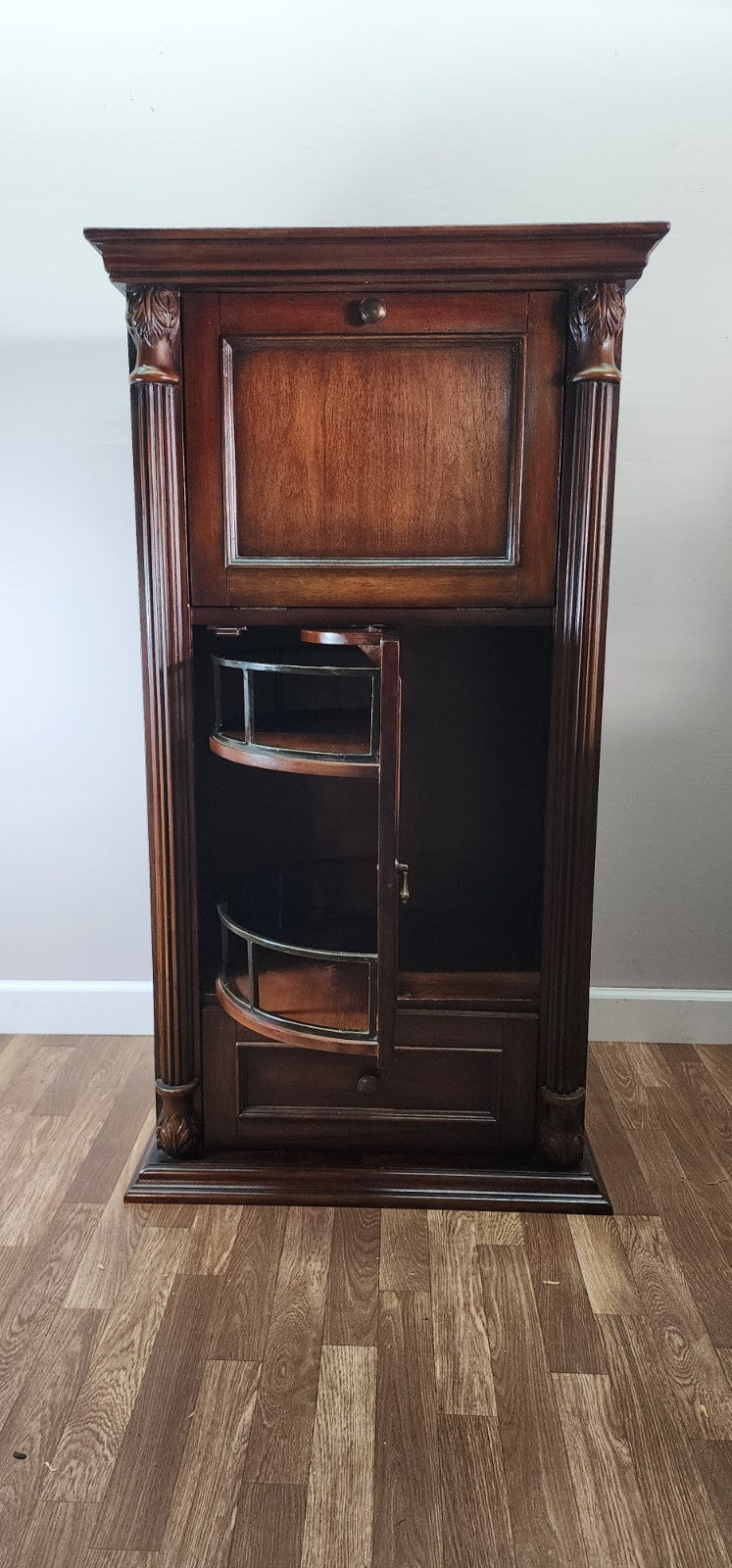 Howard Miller Cognac Hide-A-Bar Living Room Wine Cabinet
