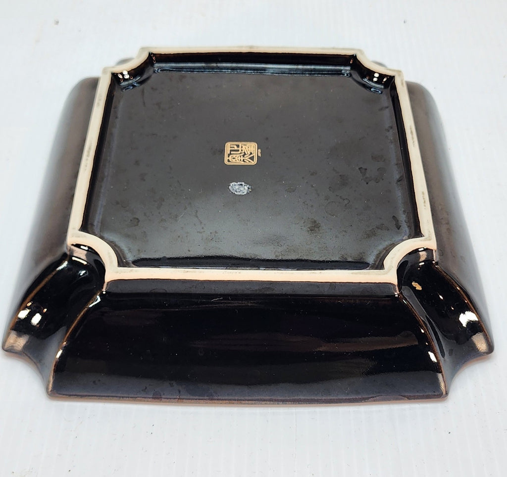 Andrea By Shadek Black  Sq. Tray W/Quail Birds/Florals-Yamaji-Japanese-VTG