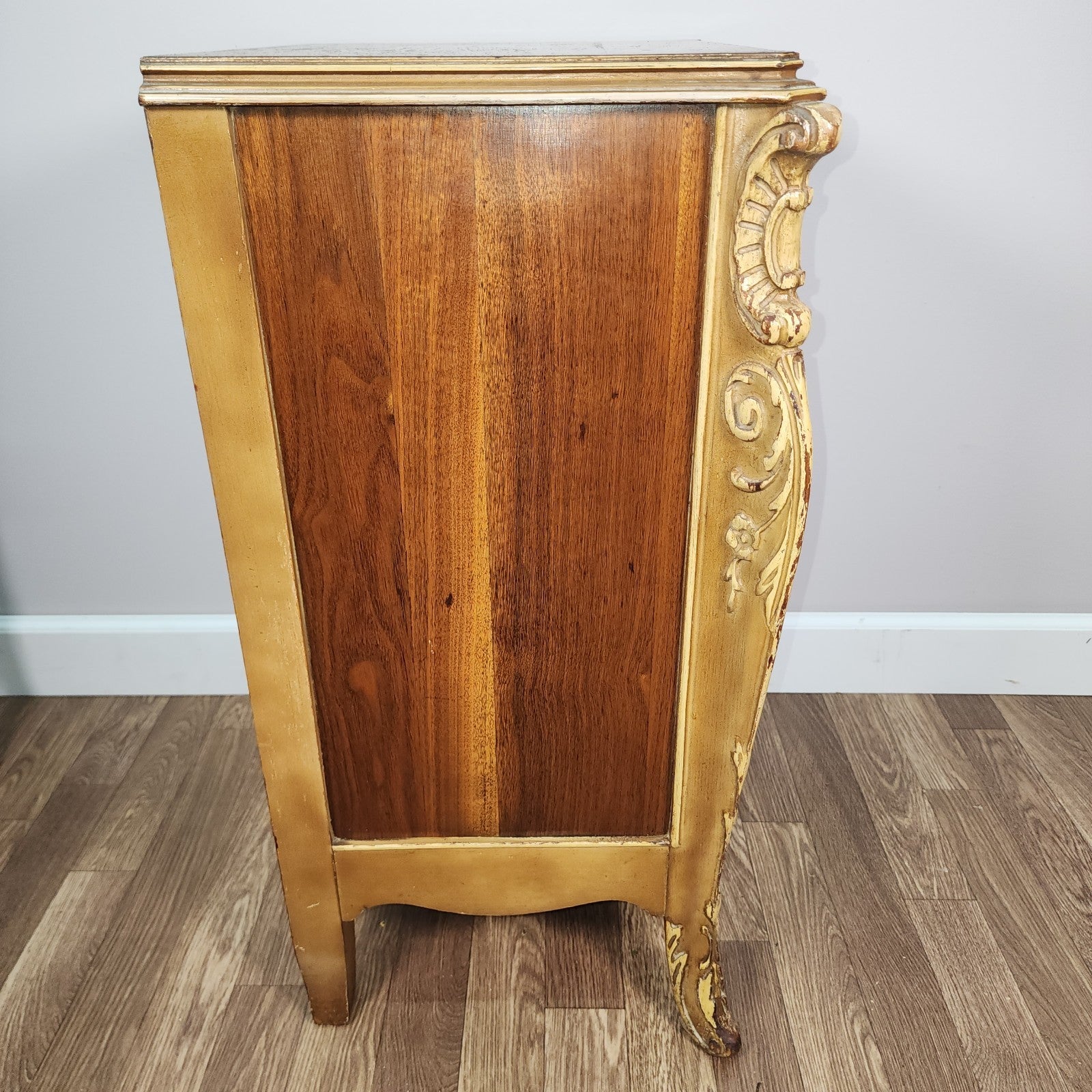 Antique Joerns Nightstand Cabinet Walnut Hand Carved French Provincial Style
