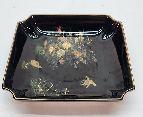 Andrea By Shadek Black  Sq. Tray W/Quail Birds/Florals-Yamaji-Japanese-VTG