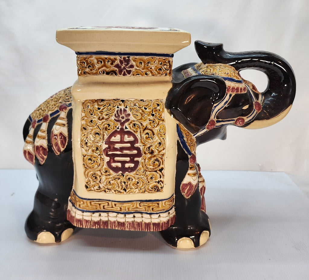 Vintage Ceramic Elephant Plant Stand Hand Painted