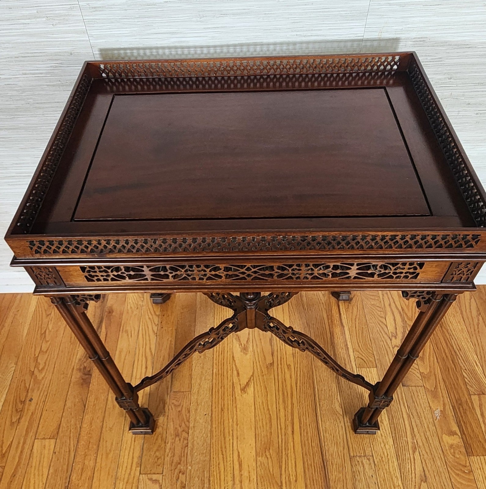 Chinese/Asian Chippendale Style Wood-Carved  Tea Table