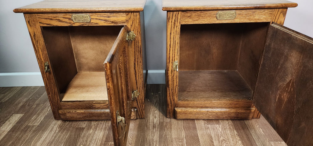 Pair of Vintage-Style White Clad Oak Ice Box Cabinets