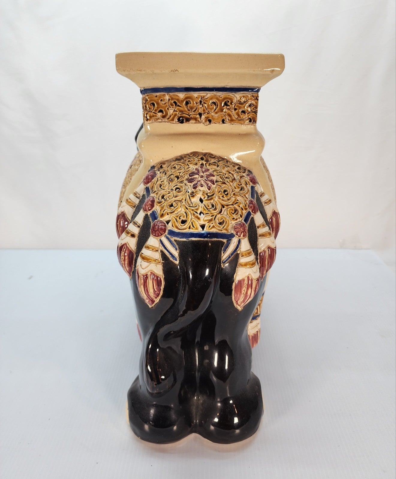 Vintage Ceramic Elephant Plant Stand Hand Painted