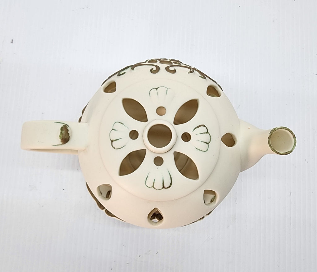 Teapot Decorative Candle Holder Brown Tan Used