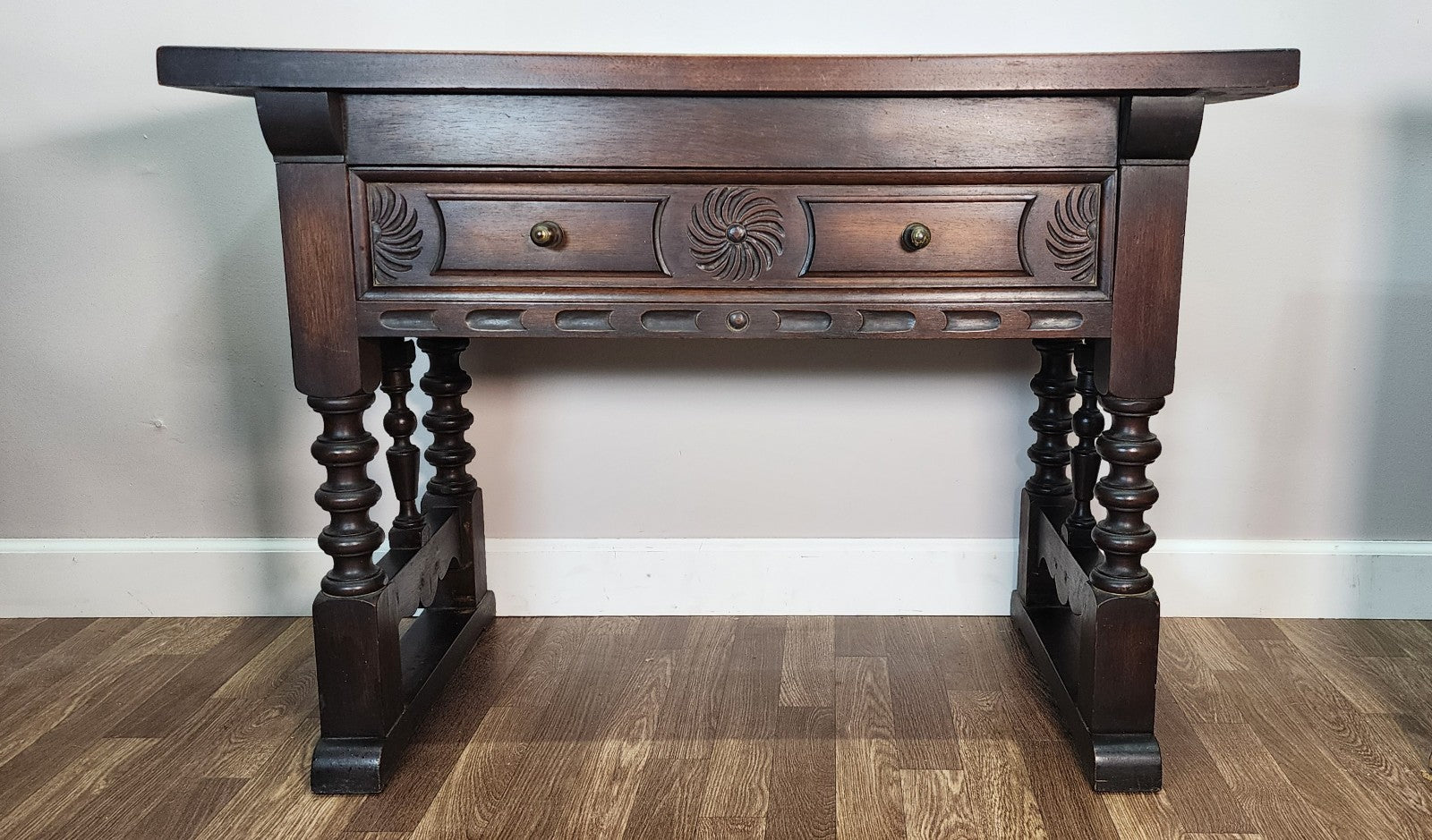 Antique Turned Leg Wood Entry or Console Table