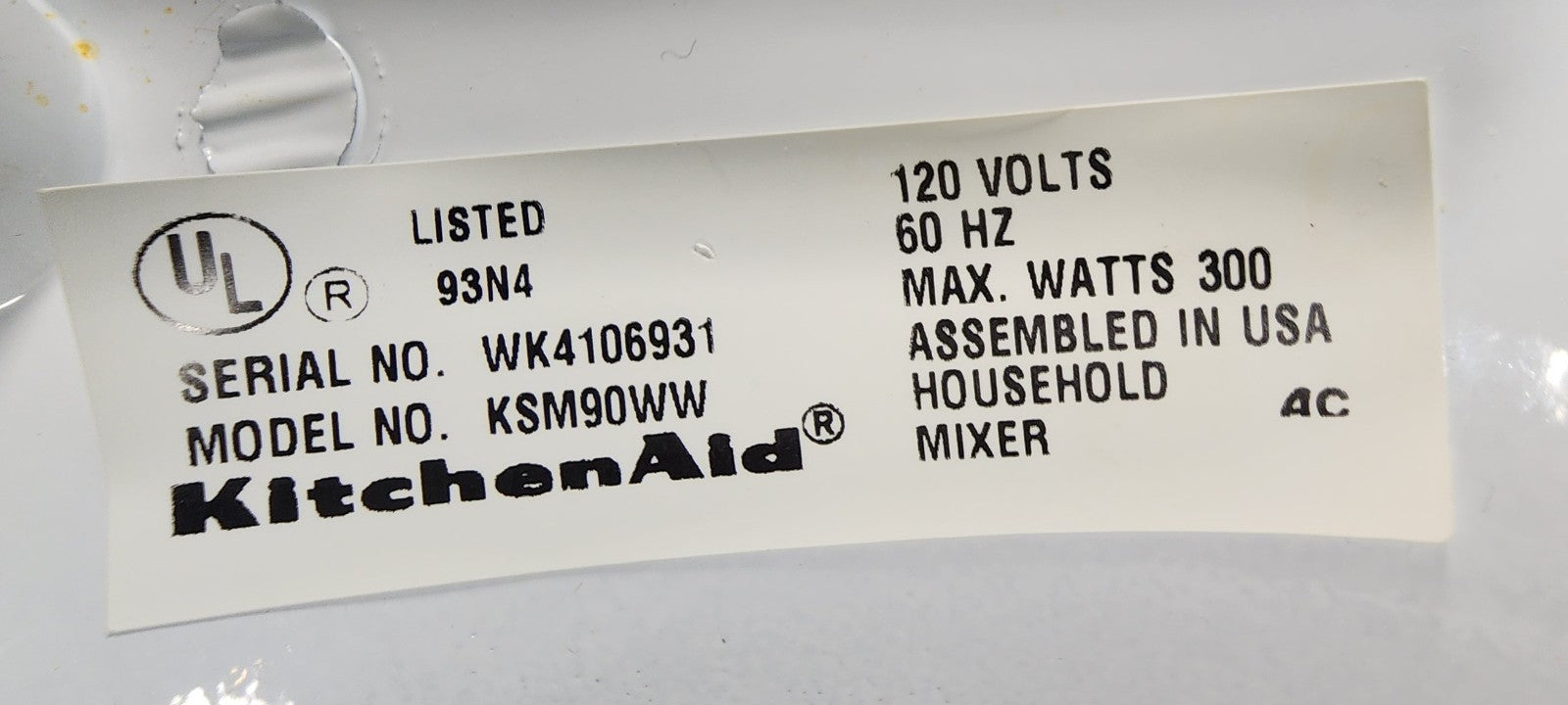 KitchenAid Ultra Power Stand Mixer 10 Speed White KSM90WW w/ Accessories