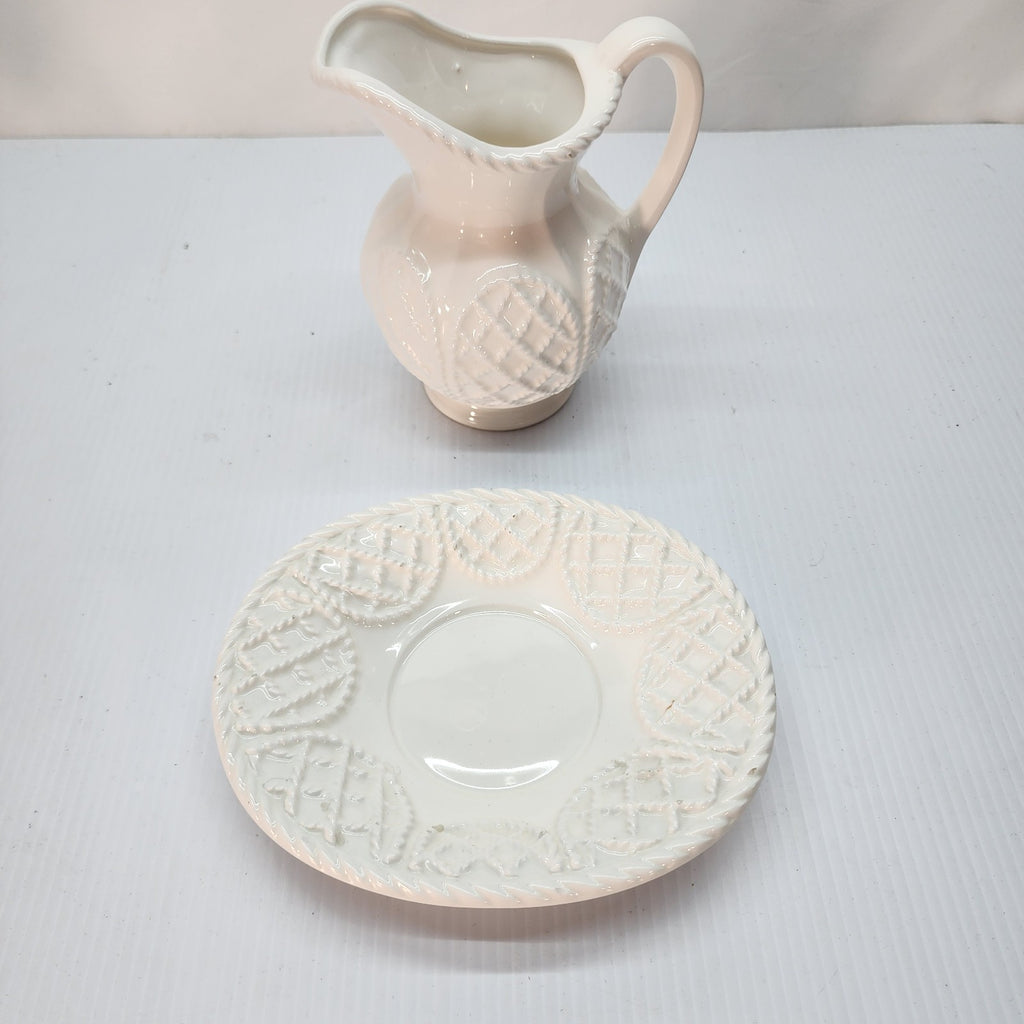 Vintage Pitcher With White Plate