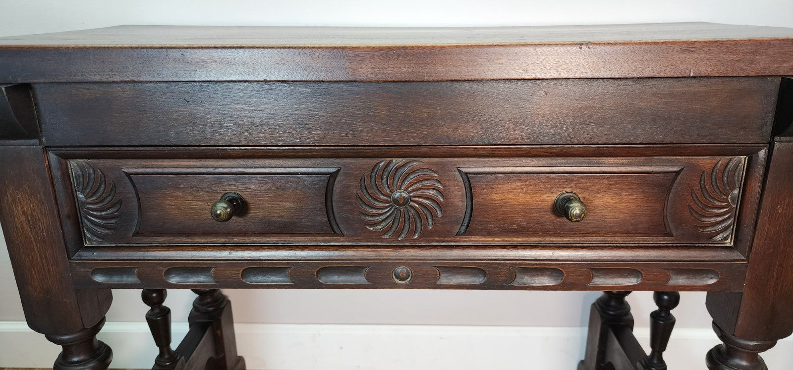 Antique Turned Leg Wood Entry or Console Table