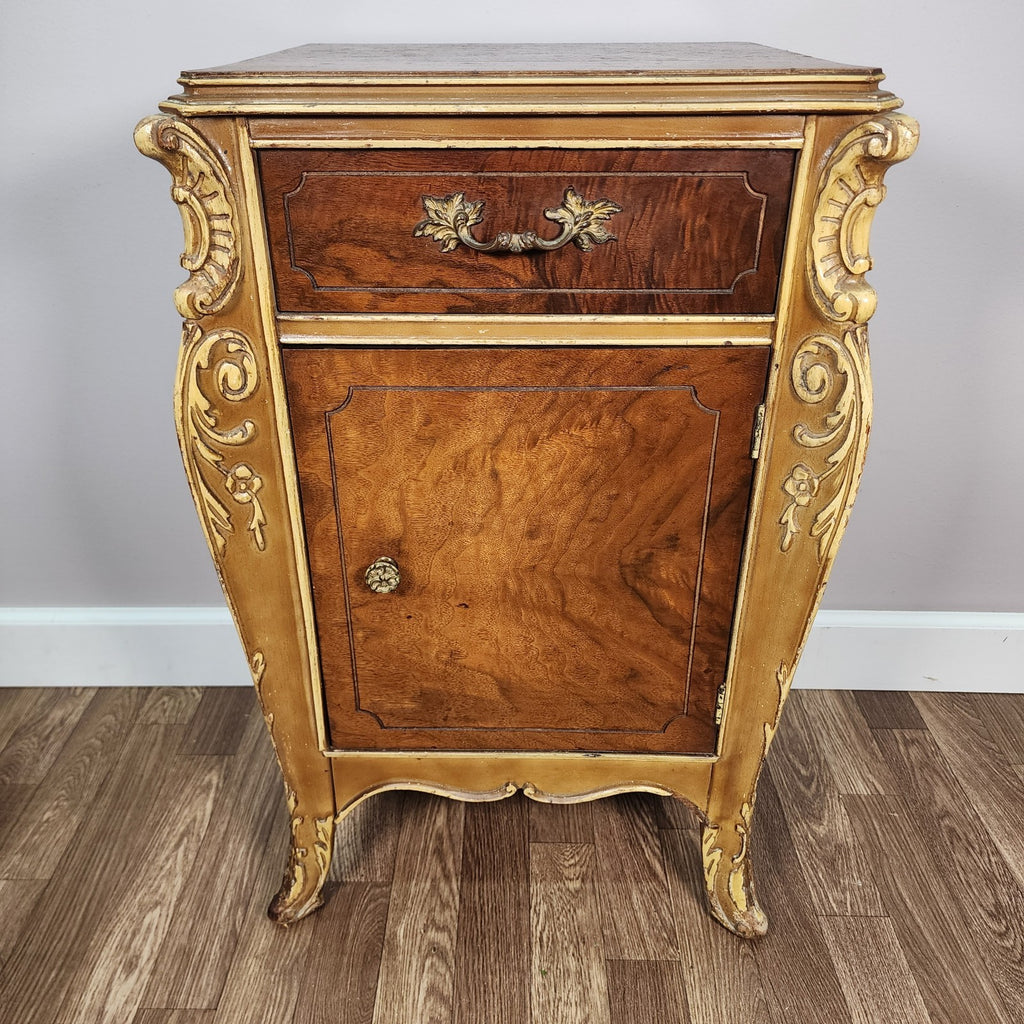 Antique Joerns Nightstand Cabinet Walnut Hand Carved French Provincial Style
