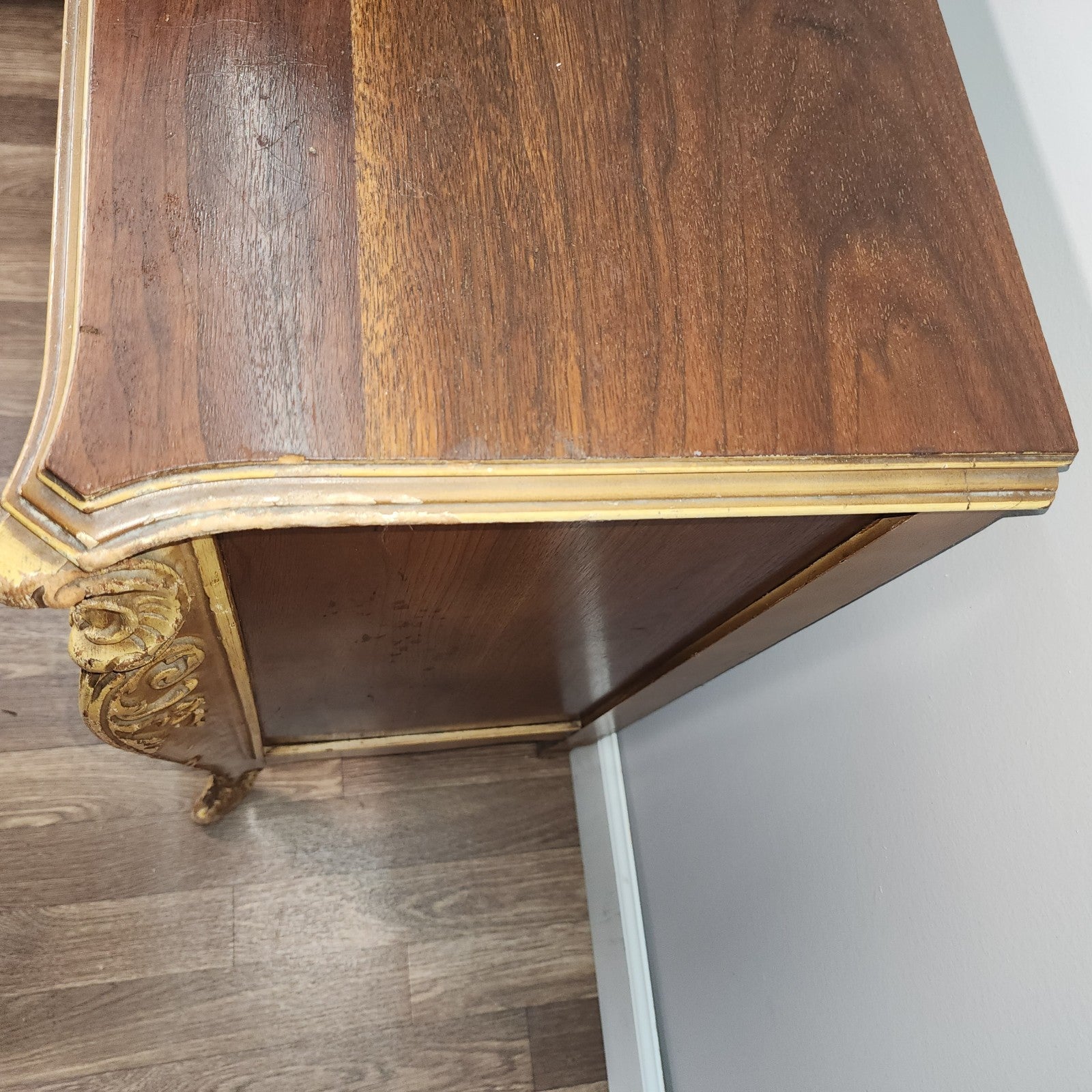 Antique Joerns Nightstand Cabinet Walnut Hand Carved French Provincial Style