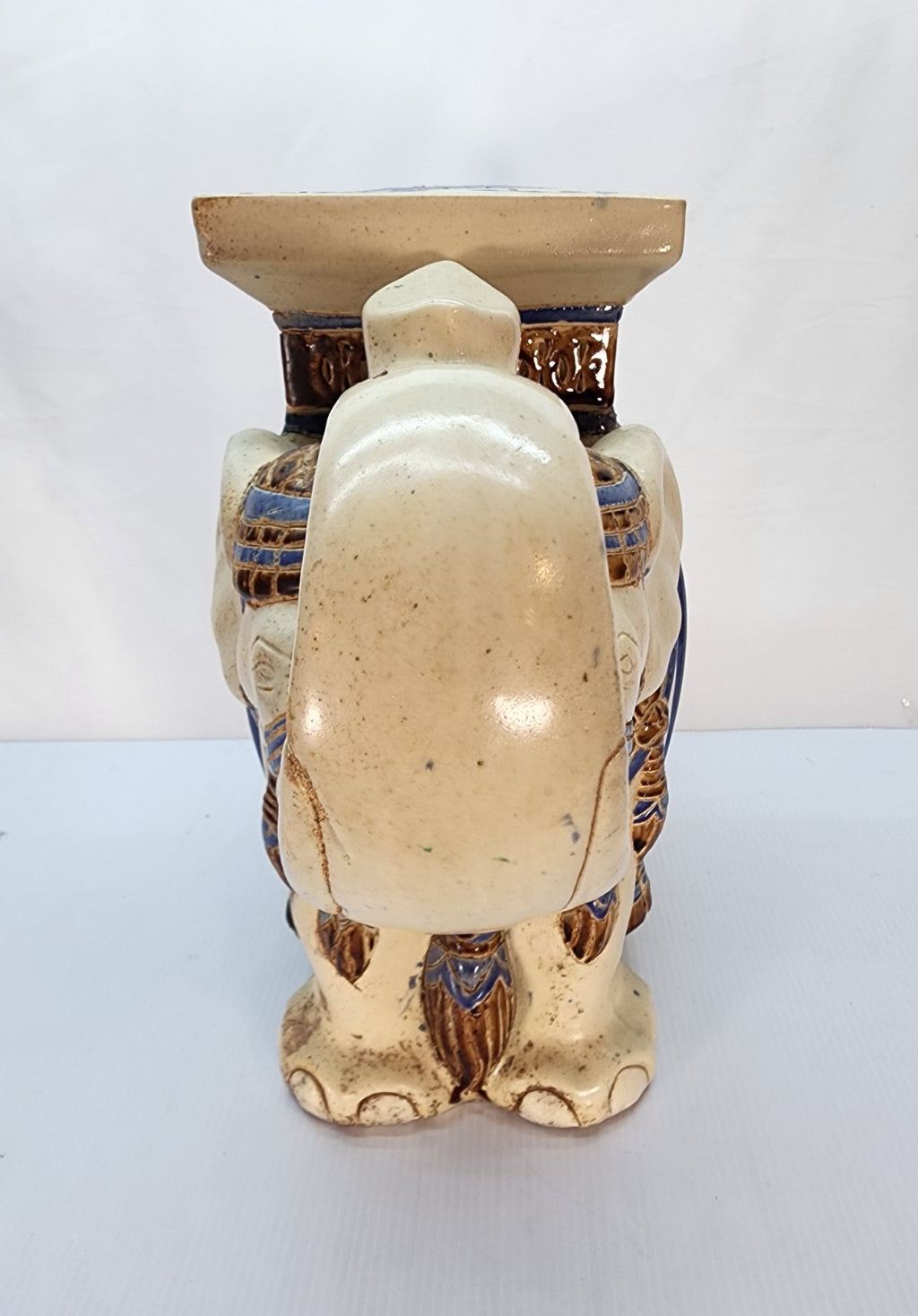 Vintage Ceramic Elephant Plant Stand Hand Painted