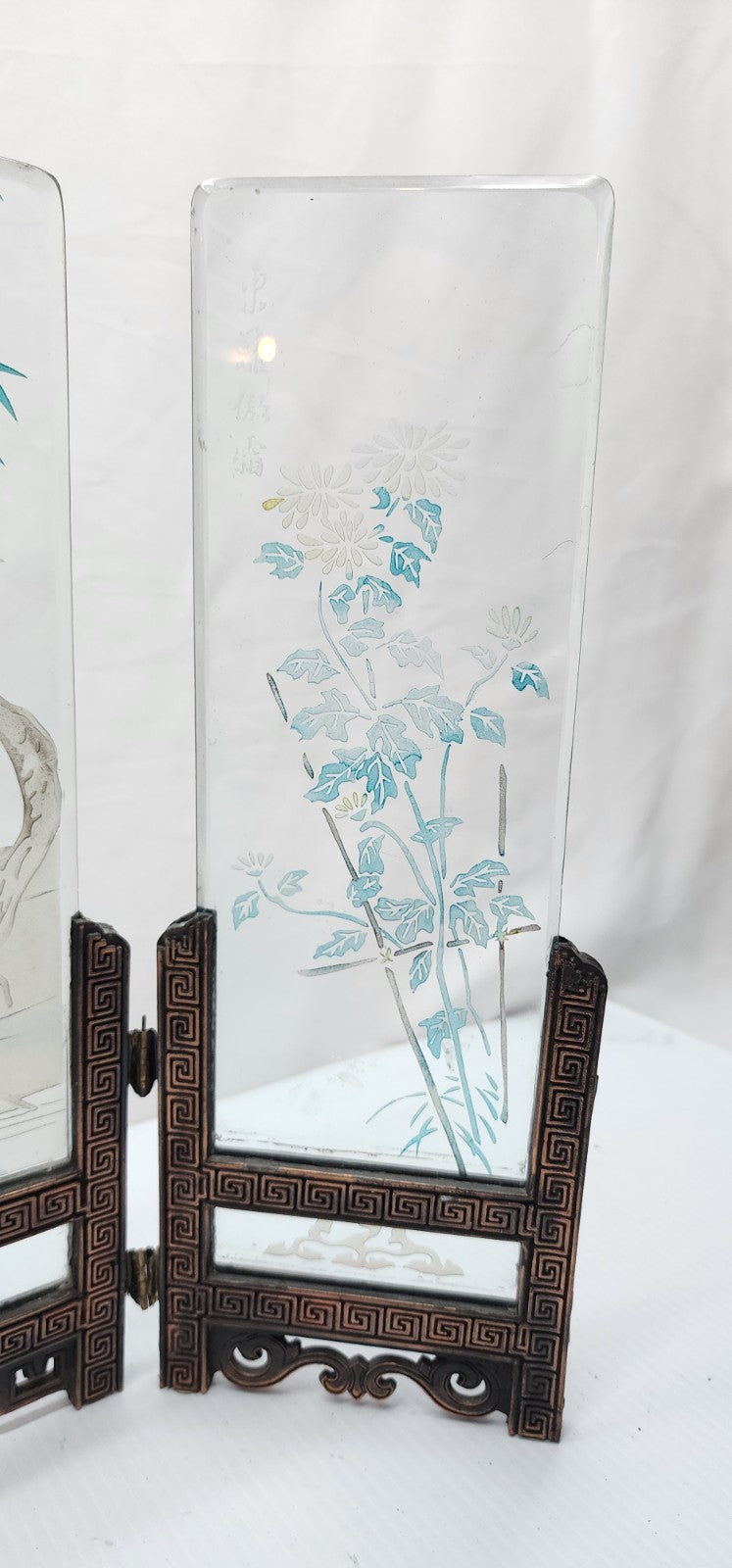 Asian Etched Glass Screen Table With Birds