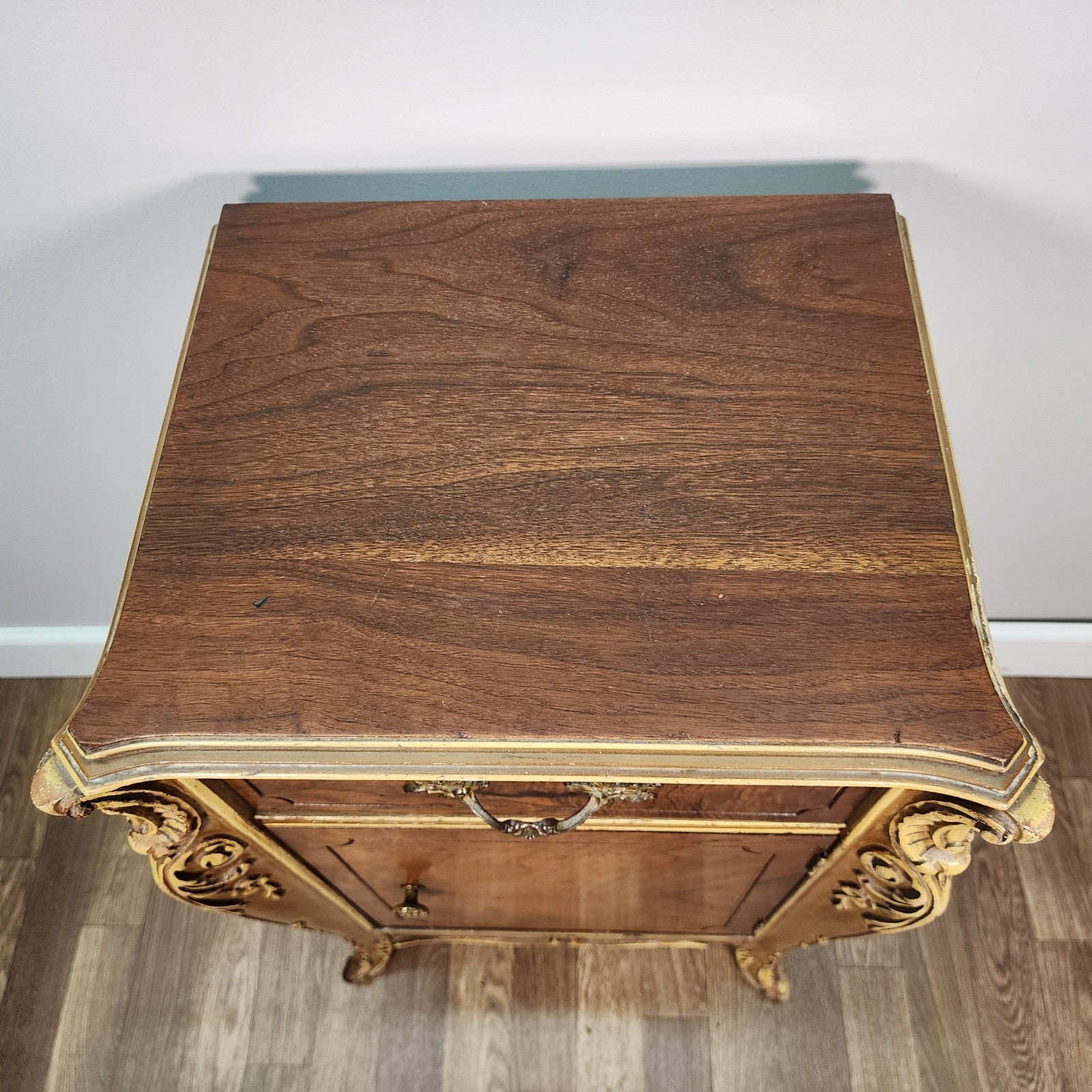 Antique Joerns Nightstand Cabinet Walnut Hand Carved French Provincial Style