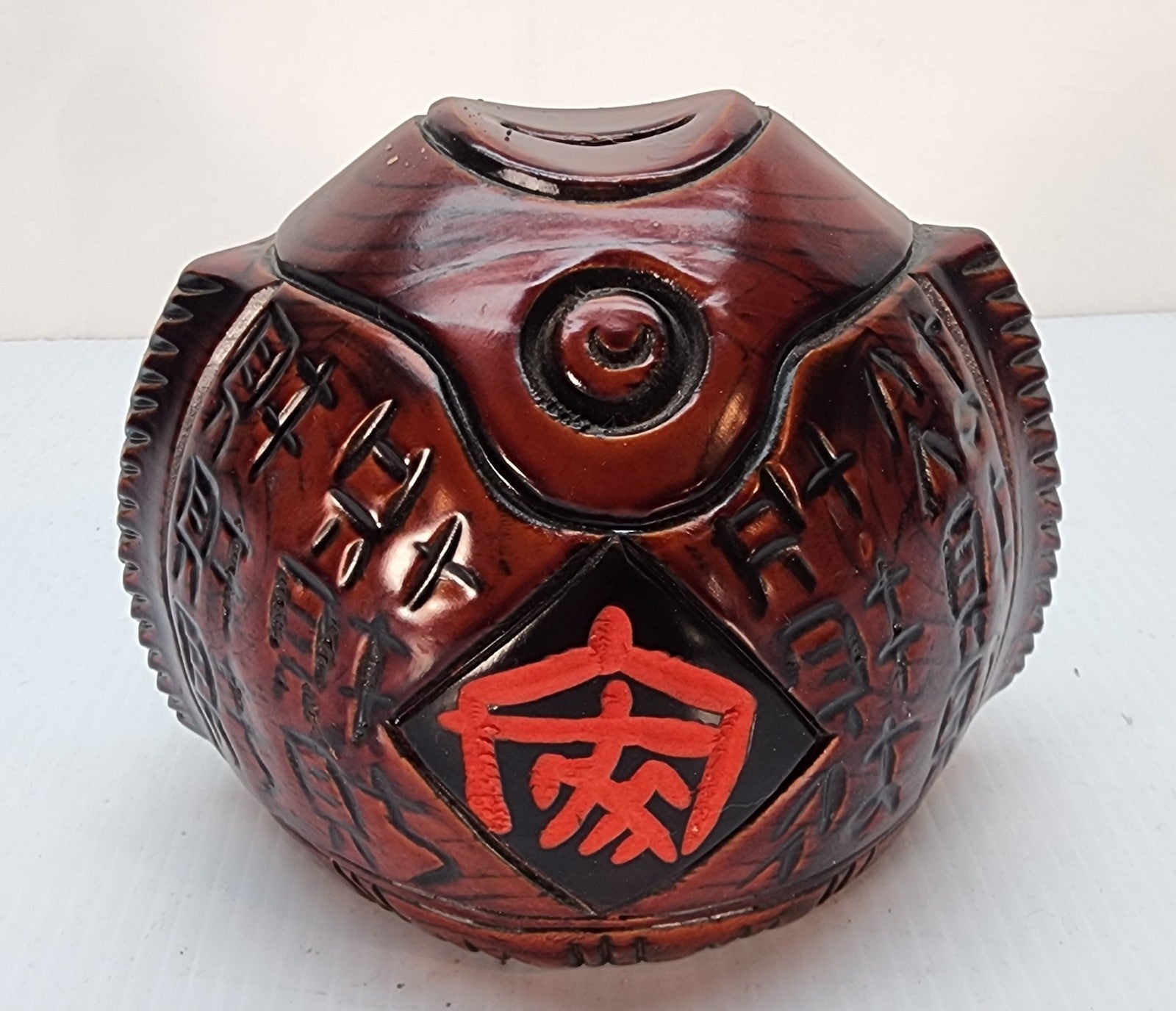 Hand-carved wooden piggy bank