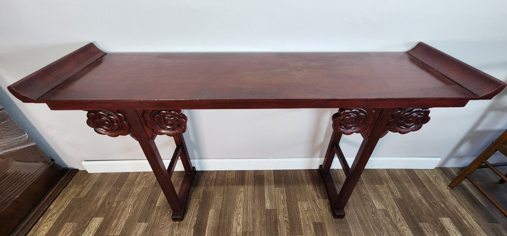 Vintage Pagoda Style Carved Ornate Alter Console Table