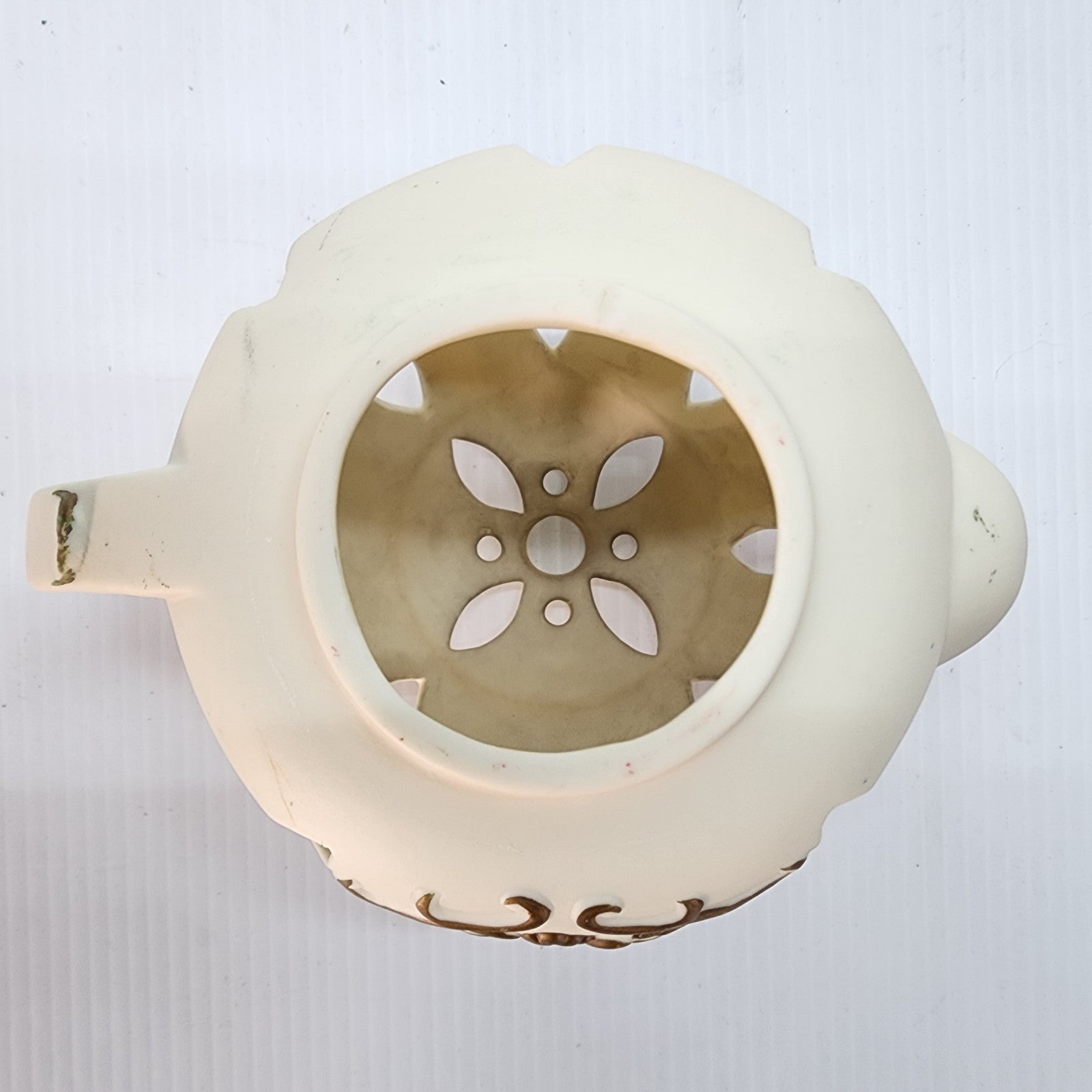 Teapot Decorative Candle Holder Brown Tan Used