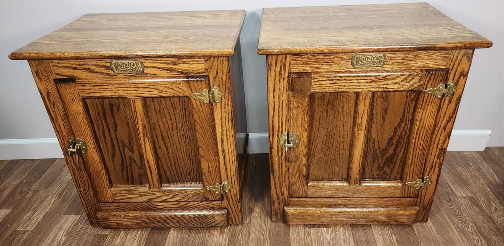 Pair of Vintage-Style White Clad Oak Ice Box Cabinets