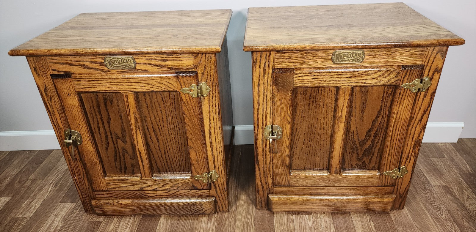Pair of Vintage-Style White Clad Oak Ice Box Cabinets