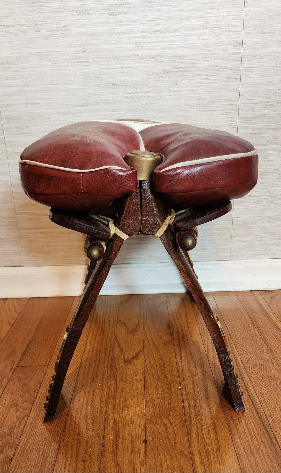 Red Camel Saddle Stool, Ottoman Bench Seat, Wooden Camel Foot Stool