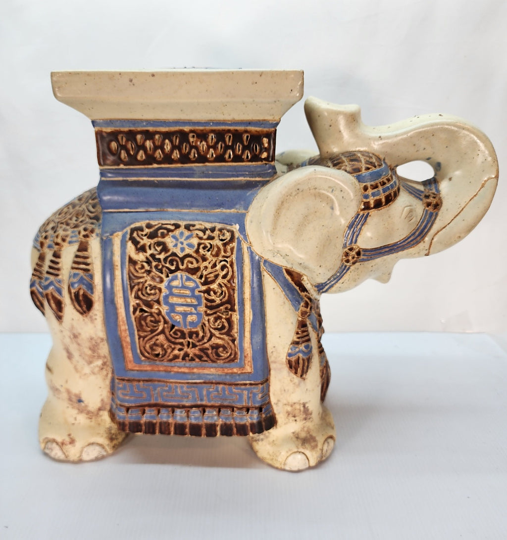 Vintage Ceramic Elephant Plant Stand Hand Painted