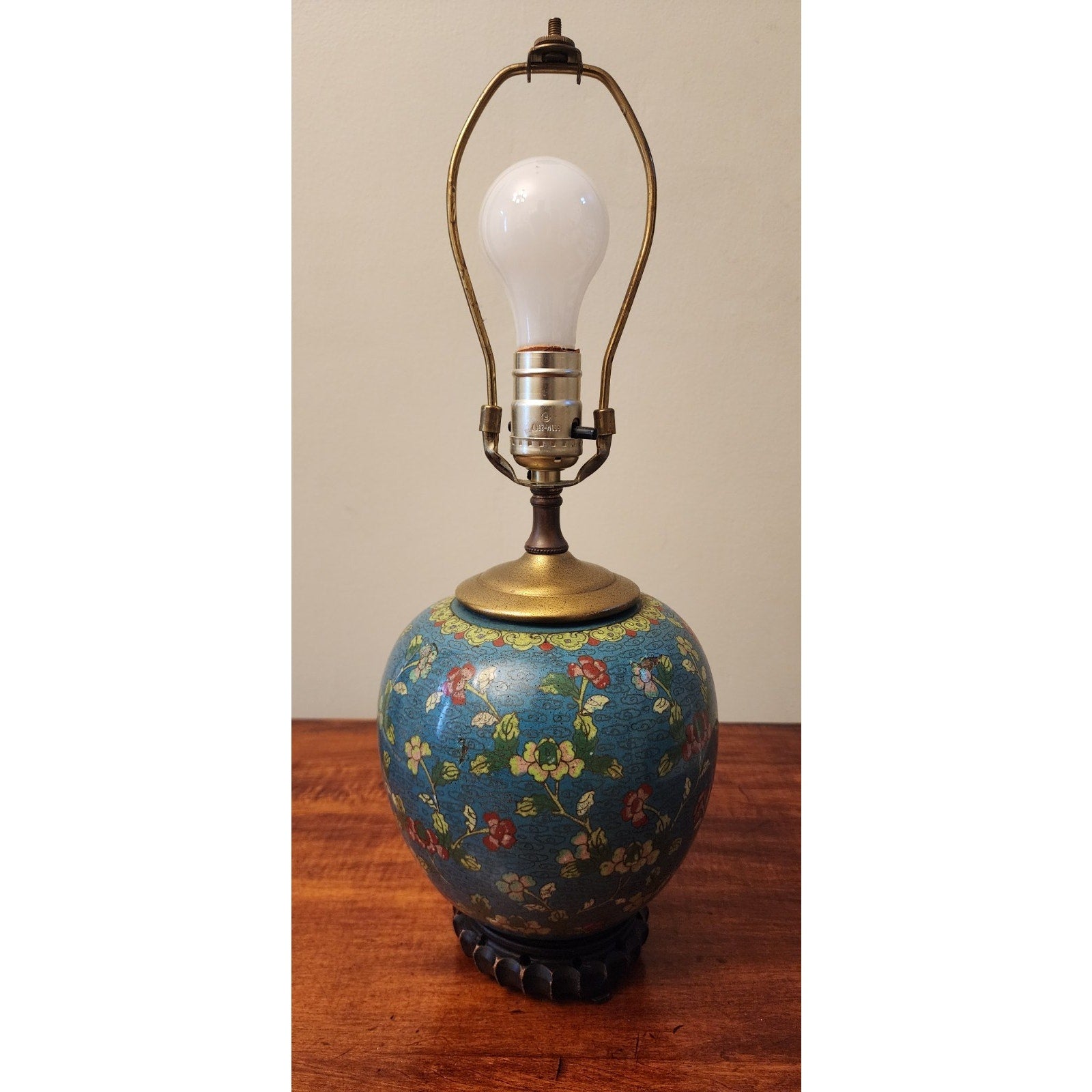 Vintage Blue Decorative Table Lamp with Flowers